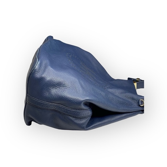 Michael Kors 𖦹 MK Perforated Logo Grab Bag Handbag 𖦹 Navy Pebbled Leather 𖦹 - Picture 4 of 17